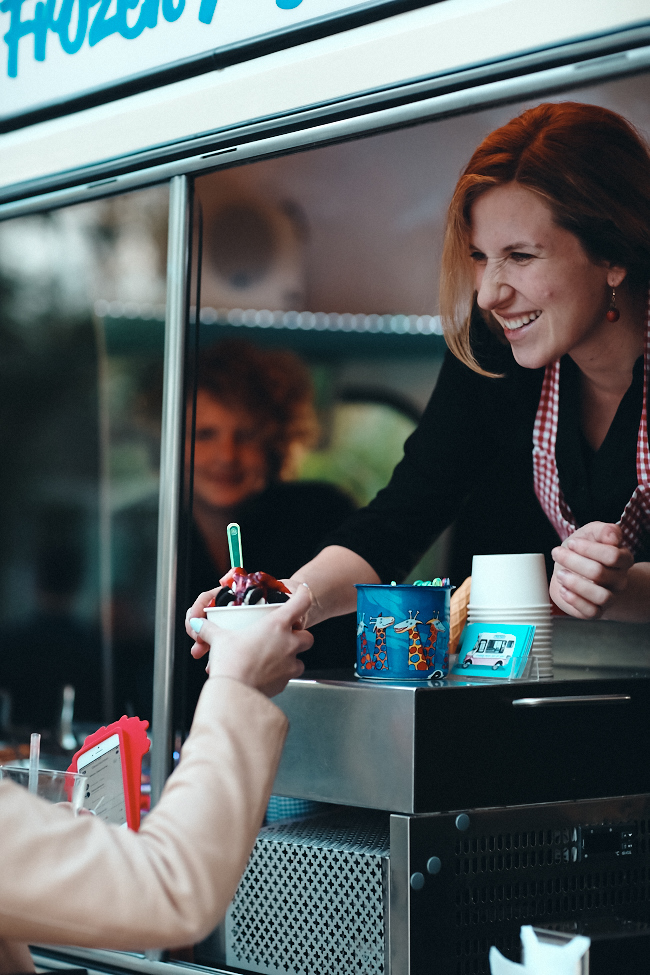 Eva Langhorst Mr Whippy's frozen yoghurt truck service with a smile